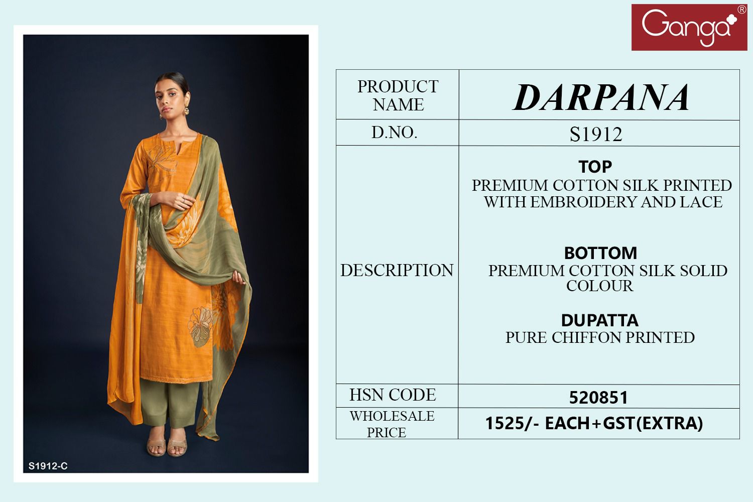 Darpana1912 By Ganga Embroidery Printed Suits Catalog